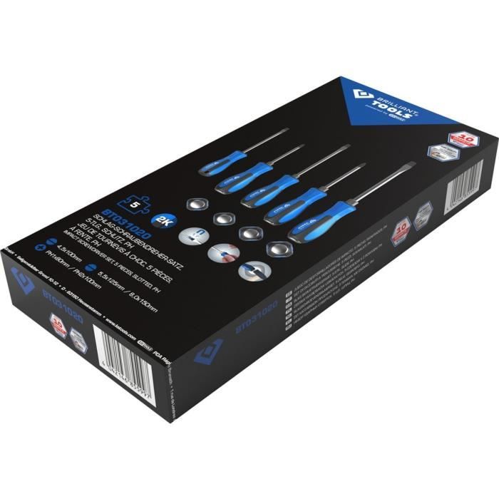Jeu de tournevis à lame traversante - brilliant tools - bt031020 - fente ph - ergonomique et résistant