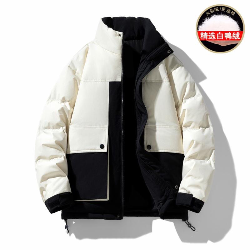 Stand up collar down jacket 2025 winter new thickened warm and cold-resistant contrast splicing work jacket warm trend cotton jacket