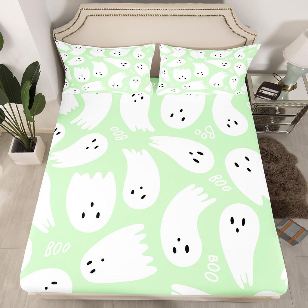 Halloween Ghost Pattern Mattress Three-Piece Digital Printing Mattress Bedding Set Adult Children