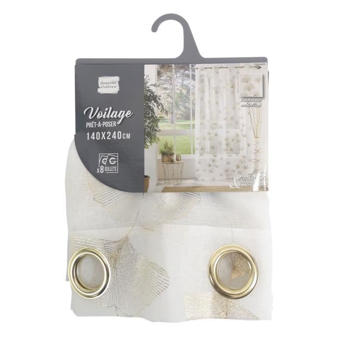 Voilage a oeillets 140 x 240 cm voile sable imprime metallise ginkgold