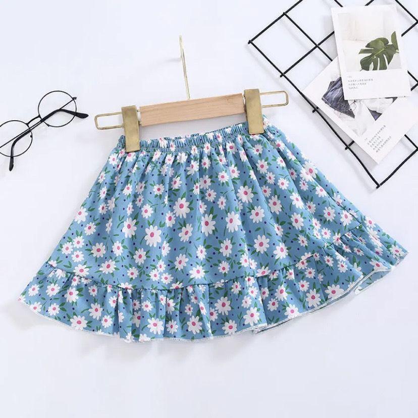 Nuova gonna corta plissettata estiva per bambine, gonna in chiffon floreale per bambini