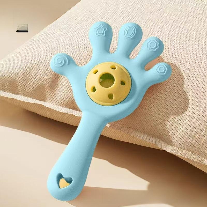 Baby Silicone Teething Toy With Hand Rattle For Soothing And Chewing Fun
