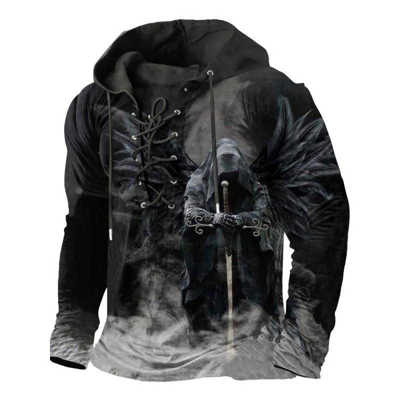 Herren Kapuzenpullover Lockerer Schnitt Mit 3D Digitalem Tierdruck Air Layer Stoff Langarm Freizeit Oberteil Alles