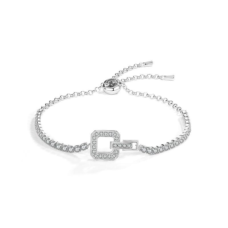 Damen-Armband aus 925er-Sterlingsilber, leichtes Luxus-Temperament, neues, heiß verkauftes Moissanit-Armband mit quadratischer Schnalle