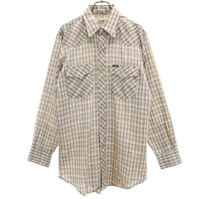 80s Made In USA Vintage Check Long Sleeve Western Shirt Beige Men's Used