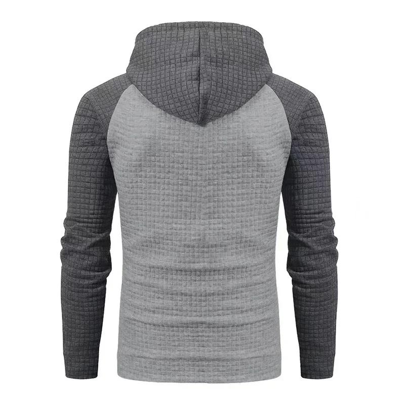 Men's Casual Patchwork Color Small Square Grid Hoodie Slim Fit Top Winter Round Neck Sweatshirts