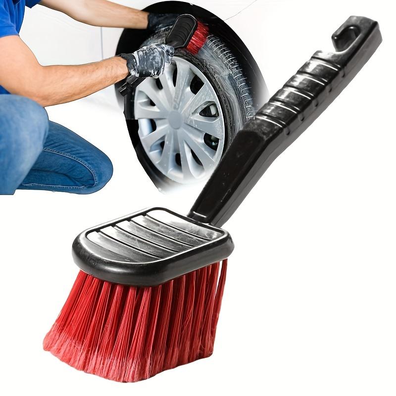 

1Pc Soft Bristle Car Wash Brush - Long Handle Tire & Body Cleaning Tool With Red Head For Wheel Hubs красный