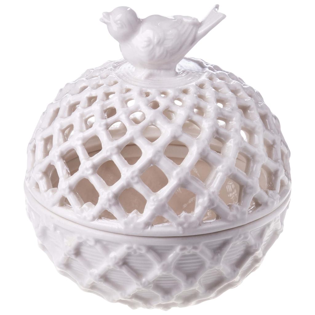 Round Ceramic White Box In Retro Style - Decorative