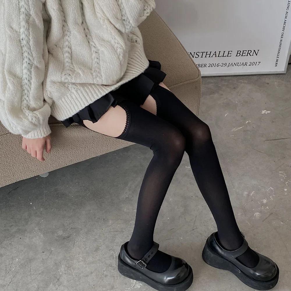 Sexy Stockings Belt Suspender Velvet Tights Hollow Thigh High Stockings Digging Holes Knee Socks Women Tights