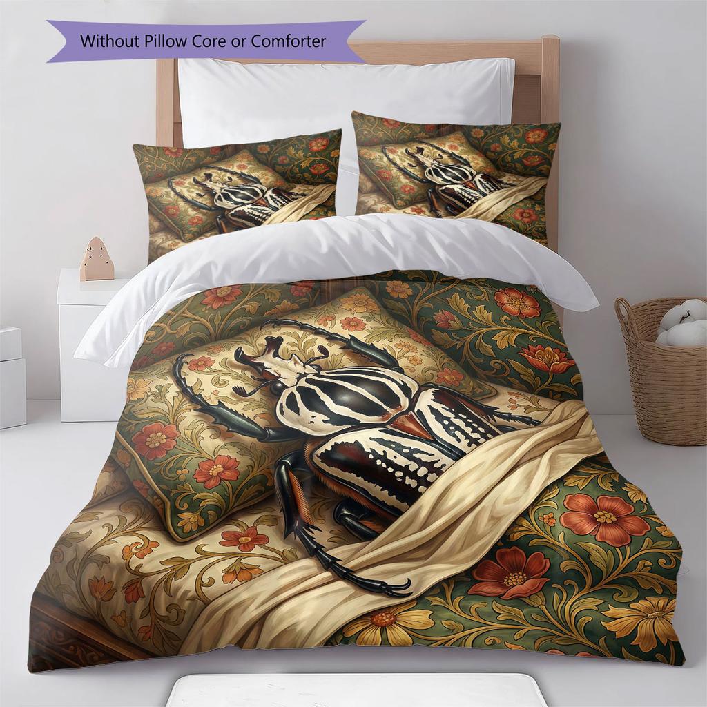 Sleeping Reptile Pattern Bedding Quilt Set Quilt Cover Pillowcase Home Decoration Birthday Gift (1 * Duvet Cover + 2 * Pillowcase, Without Core)