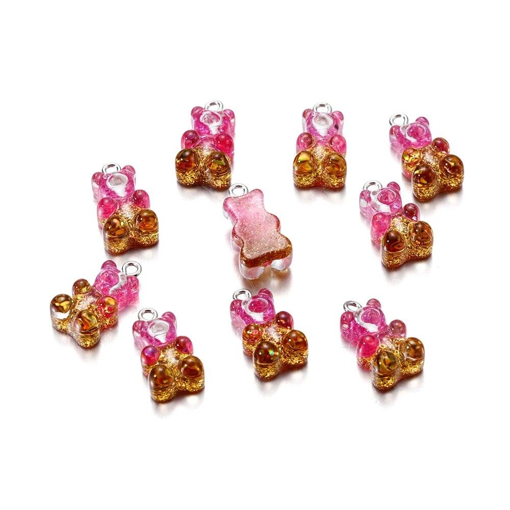 

10 шт. градиентные милые подвески в виде медведя из смолы, подвески для DIY ожерелье, браслет, серьги, кулон, ювелирные изделия, аксессуары для изготовления