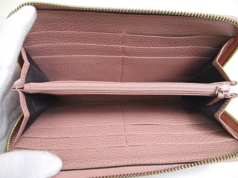 Authentic GUCCI Interlocking G Gold H/W Dusty Pink Leather Round Zip Wallet #a131  Refurbished