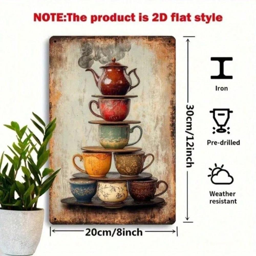 Vintage Kettle Metal Wall Art Poster, Kitchen Decor for Loft & Cafe
