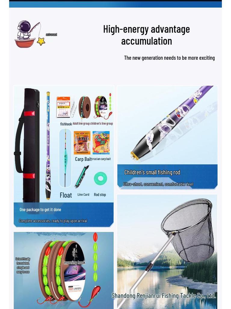 Mini Children's Fishing Rod Set with Hooks – Pocket-Sized Shrimp Rod for Kids