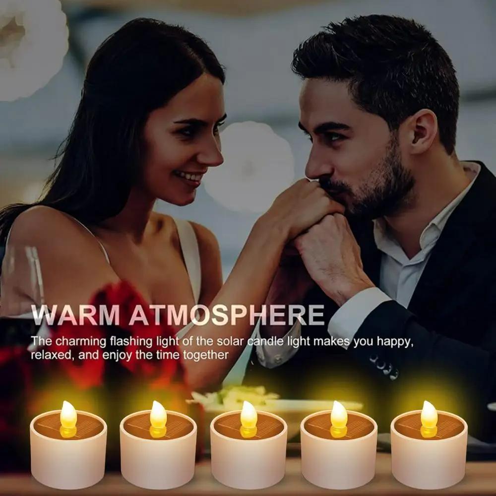 6PCs Solar Tea Light Led Candles Flameless Outdoor Waterproof Solar Tea Lights Rechargeable Candles for Party Garden Home Decor