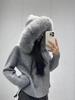 Autumn/Winter Hooded Knitted Cardigan with Faux Fox Fur Collar for Women