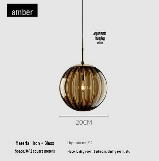 Nordic Colorful Water Ripple Glass Sphere Pendant Lamp for Bedroom or Bar.