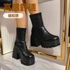 European and American large size high heel short leather boots classic simple thick heel round head Martin four seasons fashion boots