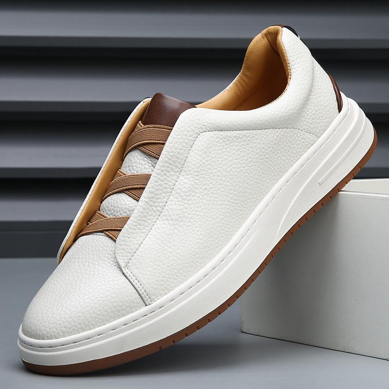 European Station Board Shoes Men's Leather High-end Platform White Shoes Autumn Trendy Shoes Versatile One-pedal Lazy Casual Shoes
