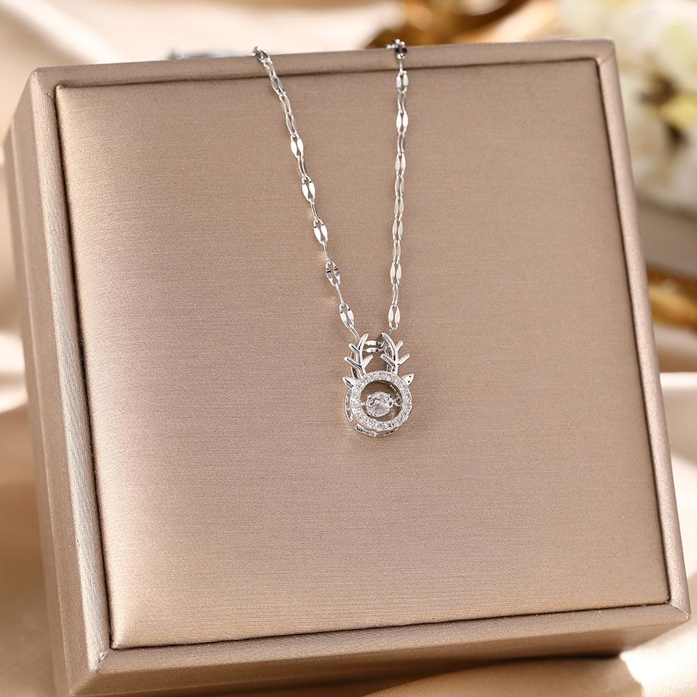 Women's Silver Titanium Steel Necklace with Micro-Inlaid Zircon - Elegant, Durable Clavicle Chain Jewelry