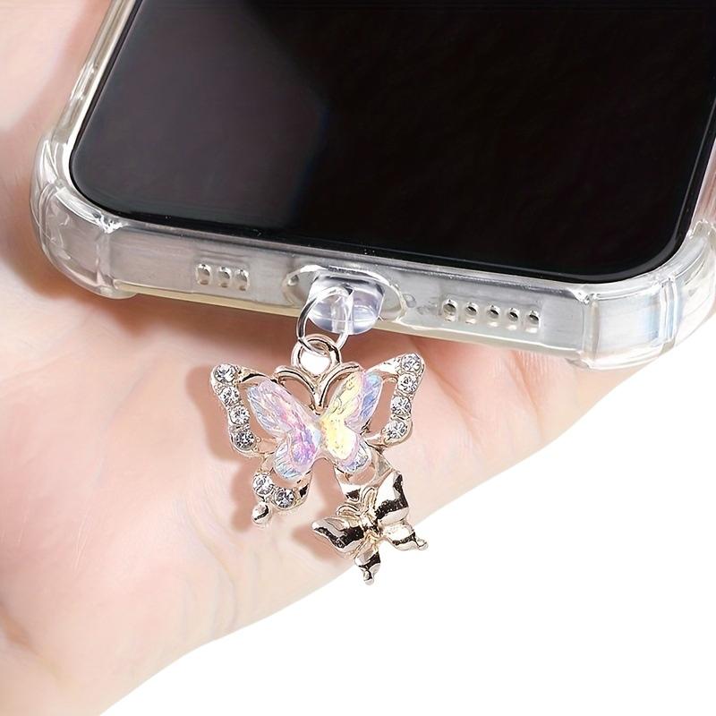 1Pc  Butterfly With Artificial Diamonds Accessory Decoration For Phone Type-C Port Mobile Phone Dust Plug Pendant