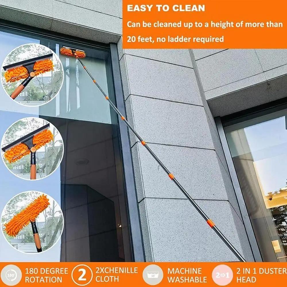 Long Duster Window Cleaning Squeegee 2 In 1 Washing Window Washing Kit  For Indoor Outdoor Mirror