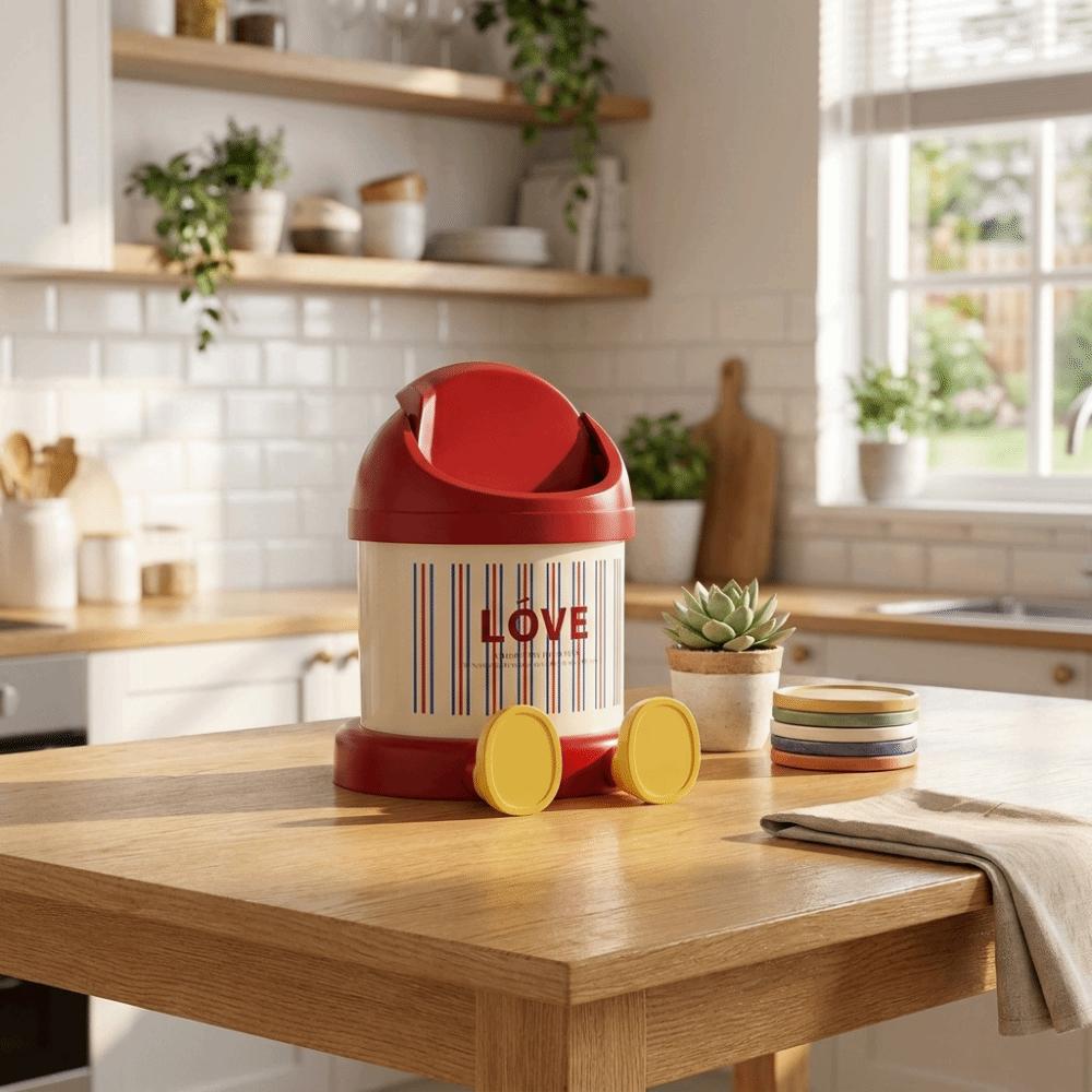 Round Garbage Bin with Lid Storage Bucket Creative Waste Bin  Bedroom