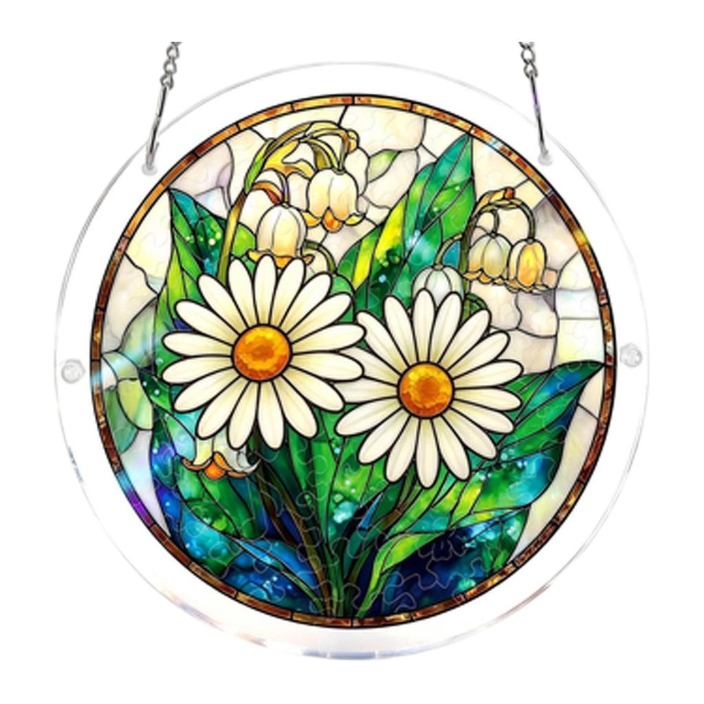 Rond Gebrandschilderd Glas Raam Hangend Paneel 15cm Diameter Boomontwerp Decoratieve Suncatcher met Metalen Ketting voor Binnenraamdecoratie