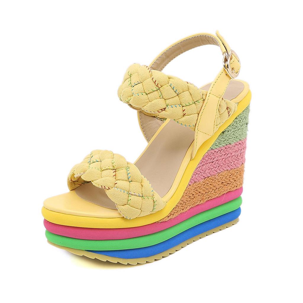 Plus Size 34-43 Shoes for Women Summer 2026 Rainbow Wedge Sandals Open Toe Sandalias Platform High Heel Casual Roman Women Shoes