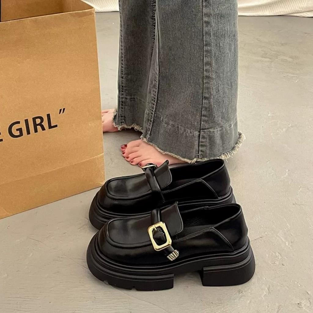 Women's Loafers Shoes Round Toe Black with Medium Heels Ladies Pumps Spring Wholesale Chic and Elegant Slip on Korean Style 39