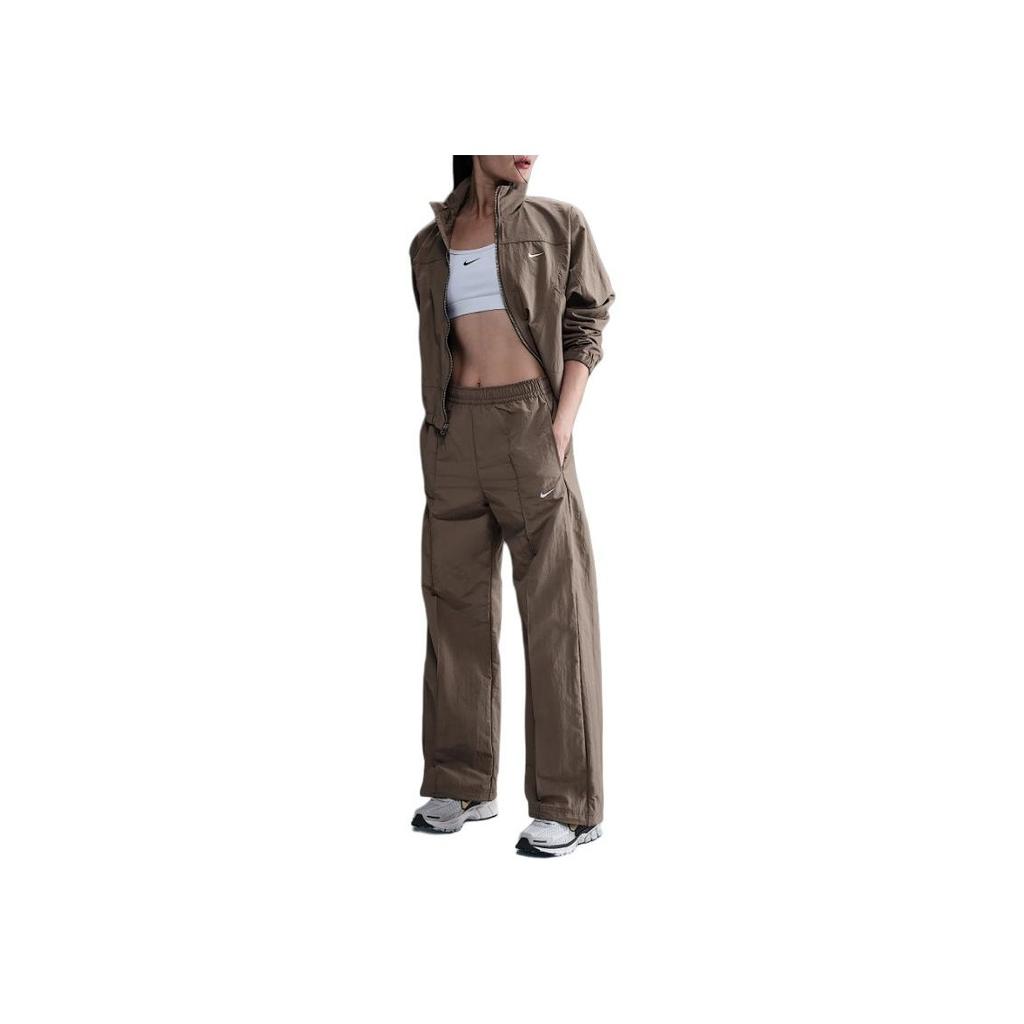 Nike Logo Elastic Waist Straight Leg Casual Pants Women Bottoms Brown FQ3589-233