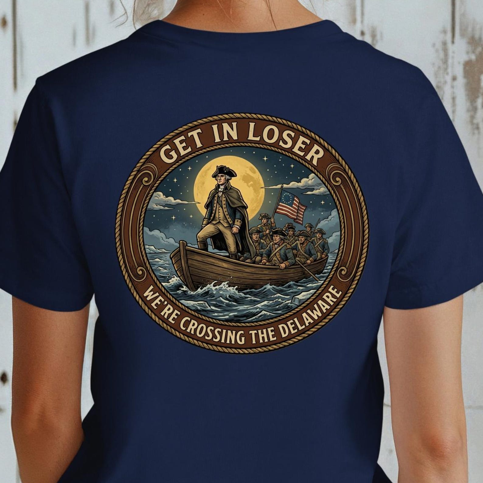 Get In Loser T shirt, Crossing The Delaware Tee, Funny History Shirt, George Washington Shirt, Patriotic Humor Tee, Historic Boat T shirt S