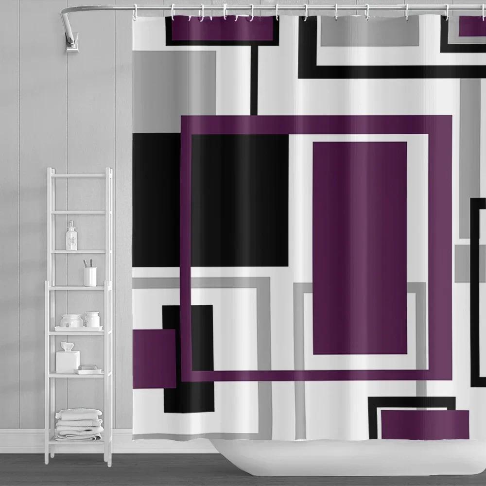 Modern Geometric Shower Curtain Blue Waterproof Shower Curtains Polyester Bath Curtain Bathroom Textured Fabric Machine Washable