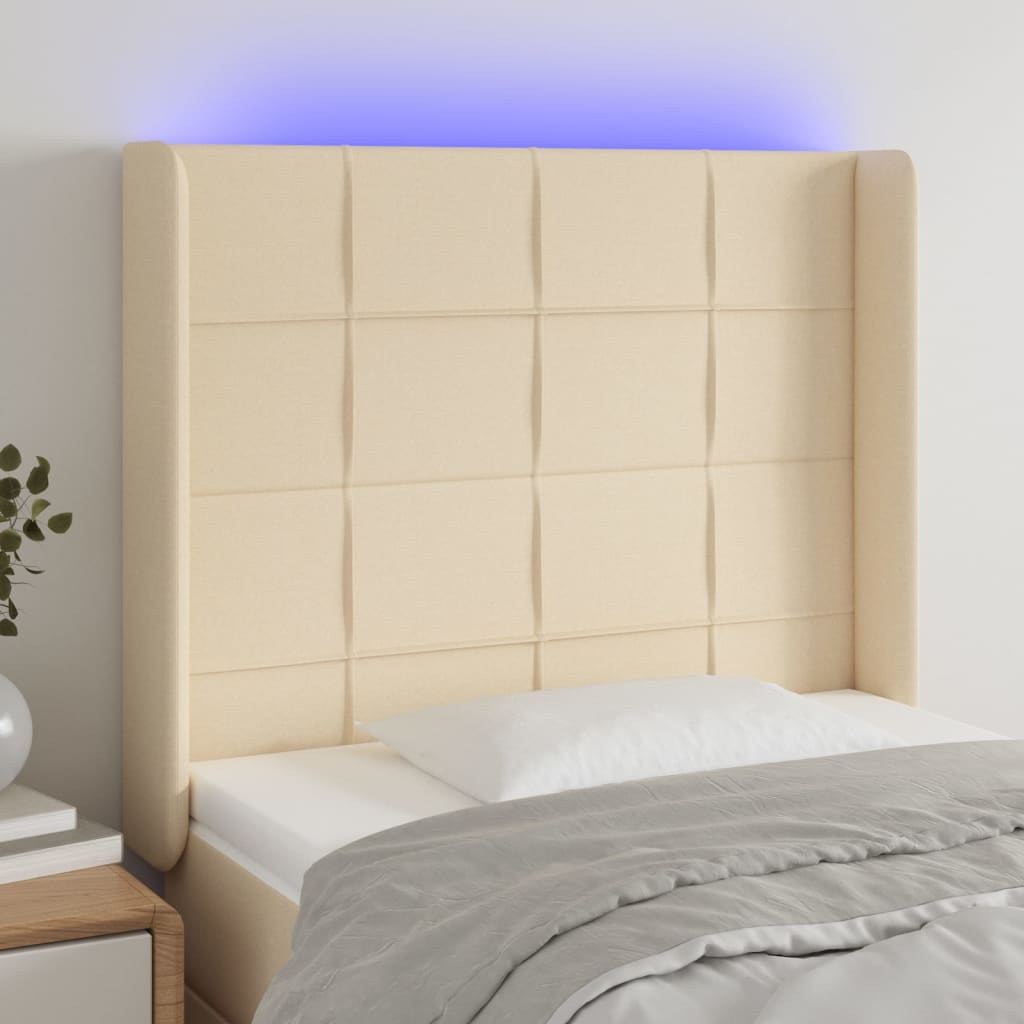 Vidaxl Zagłówek Do Łóżka Z Led, Kremowy, 93X16X118/128 Cm, Tkanina