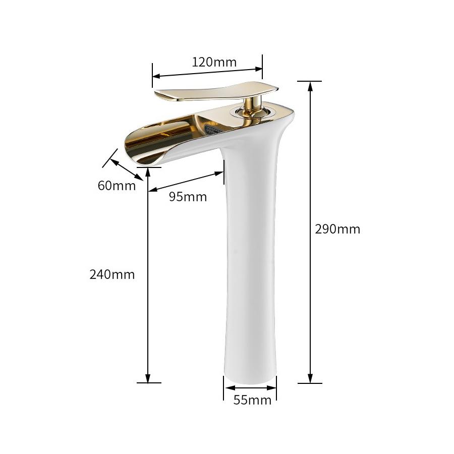 White and Gold Tall Size Deck Mounted Lavatory Faucet Hot Cold Waterfall Mixer Single Handle Bathroom Wash Basin Faucet