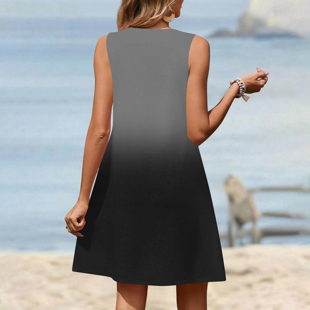 Dámské módní letní tílko bez rukávů s V-výstřihem, s kapsou, ležérní volné šaty