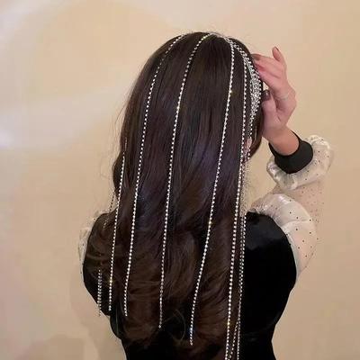 Pretty New Womens Fashion Rhinestone Headband Long Tassel Crystal Hair Accessories Fashion Wedding Headdress Creative Gift