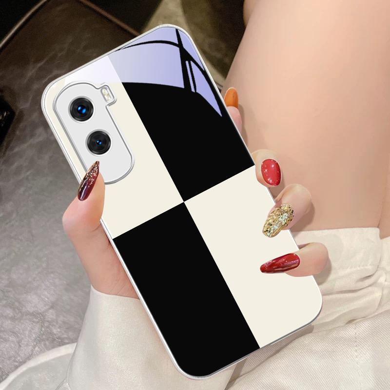 Black And White Grid For Honor 200 90 8X 9X Pro Lite P50 P40 Nova 10 11i P60 Magic4 6 Mate 20 50 Tempered Glass Phone Case