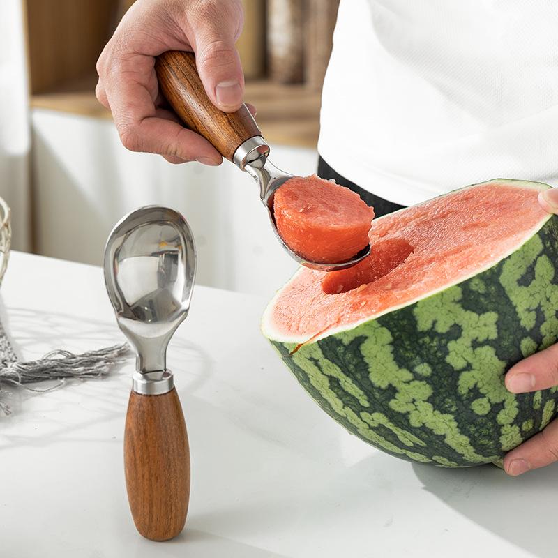 Stainless Steel Non-stick Ice Cream Spoons with Wood Handled Spade Ice Cream Digging Spoon Fruit Ball Making Tool