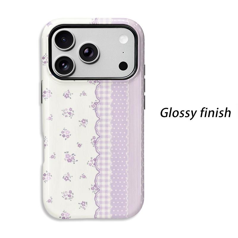 Feminine Patchwork Border Lavender Striped Floral Graphic Art Film Aesthetic Protective Phone Case Cover For iPhone 12 13 14 15 16 17 Pro Max Plus