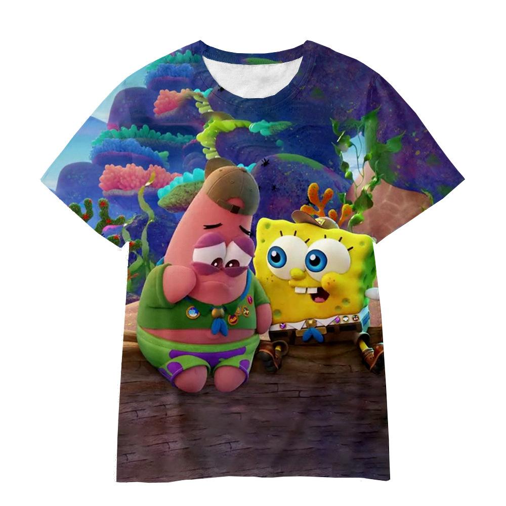 Sommer Rundhals 3D SpongeBob Schwammkopf Bedruckte T-Shirts Modische Lässige Kurzarm Kinder Jungen und Mädchen Kinder Unisex T-Shirts