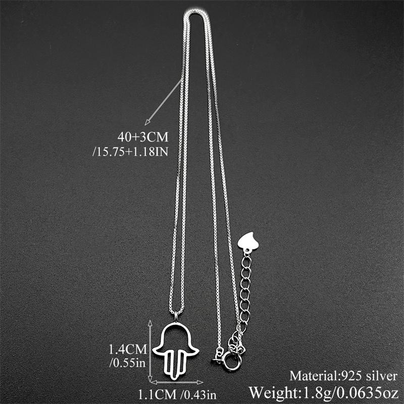 Luxury 925 Sterling Silver Hollow Hamsa Hand CZ Pendant Necklace for Women Simple Hand of Fatima Islamic Clavicle Chain Jewelry
