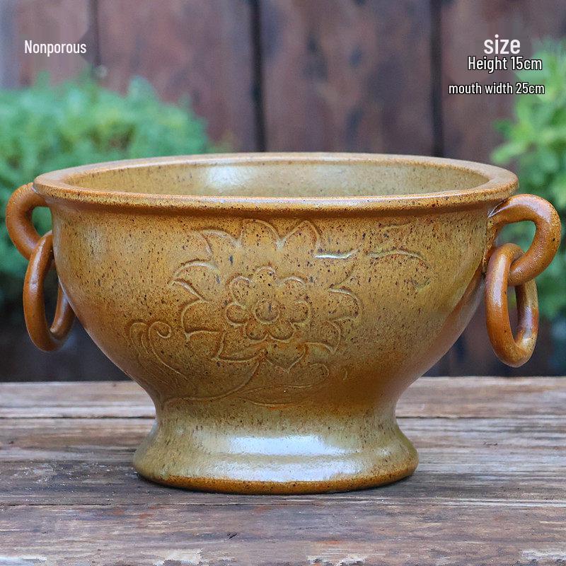 Large Retro Hydroponic Ceramic Vase - Tall Handmade Pennywort Cylinder Pot