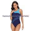 Sporty Colorblock One-Piece Triangle Bikini for Women – Professional Racing Swimsuit (European & American Style)