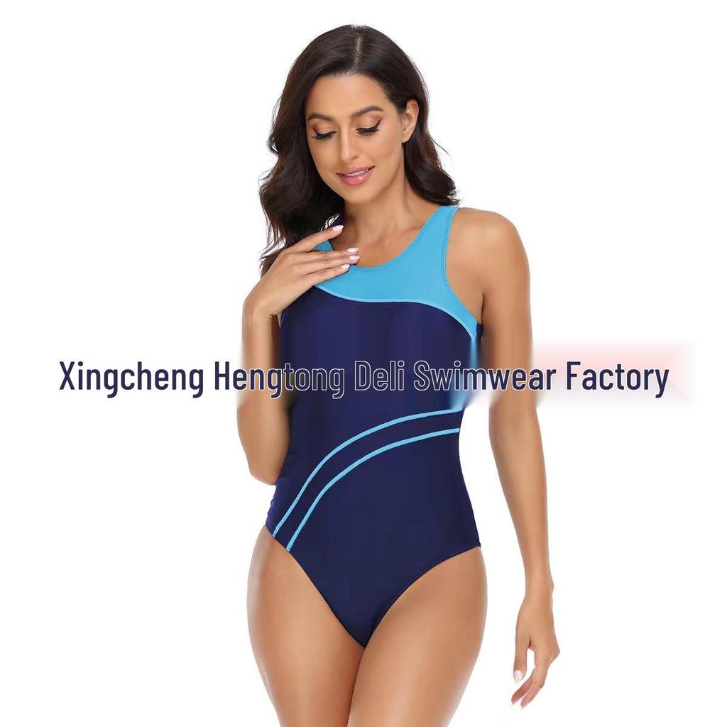 Sporty Colorblock One-Piece Triangle Bikini for Women – Professional Racing Swimsuit (European & American Style)