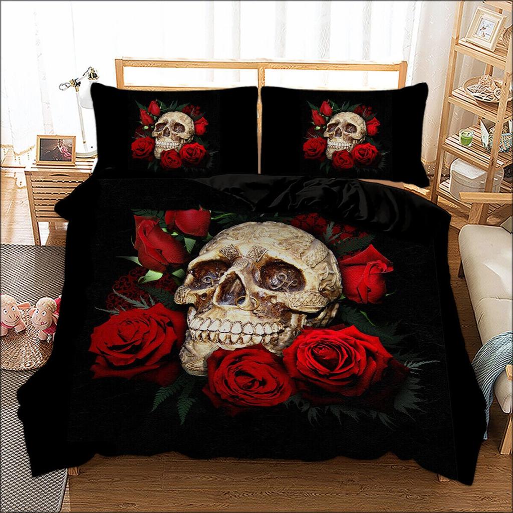 3D Skull Duvet Quilt Cover Gothic Bedding Set with Pillowcase Single Double King