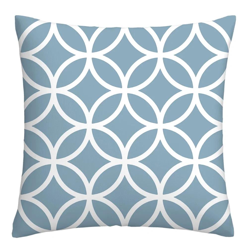 Federa cuscino geometrica lino blu lago bianco fodera cuscino divano decorazione casa può essere personalizzata per te 40x40 45x45 50x50 60x60