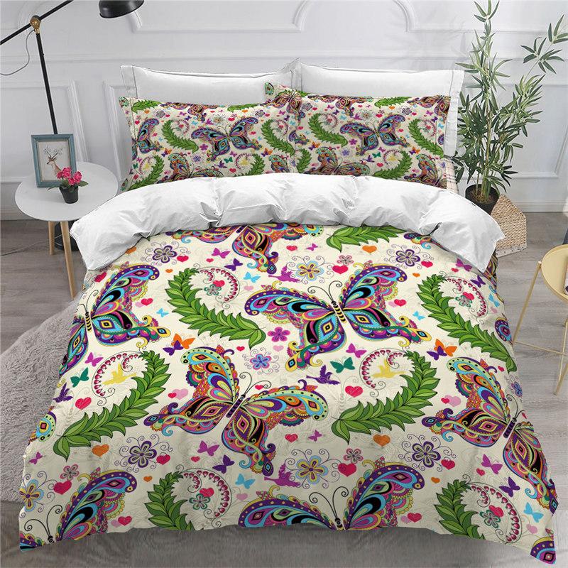 Colorful Butterfly And Floral Duvet Cover Set King Size Butterflies Theme Bedding Set For Kids Girls Comforter Cover Pillowcases