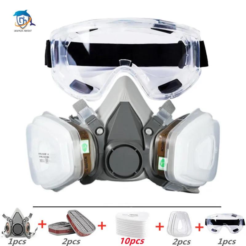 6200 Half Face Dust Gas Mask with Protective Fog Proof Glasses Industrial Painting Spraying Respirator Filters Safety Work
