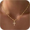 18K Real Gold Plated Stainless Steel Cross Necklace for Women Girls Non Tarnish Waterproof Easter Christian Faith Jewelry Gifts